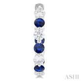 3.3 MM Round Cut Sapphire and 1 5/8 ctw Round Cut Diamond Precious Inside-Out Alternating Hoop Earrings in 14K White Gold
